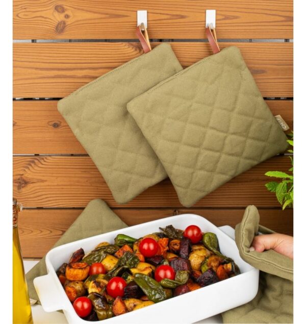 CHEF02002-Pannenlap-oregano-(4) CHEF Pannenlap stevig canvas BBQ - Groen 20*20 cm