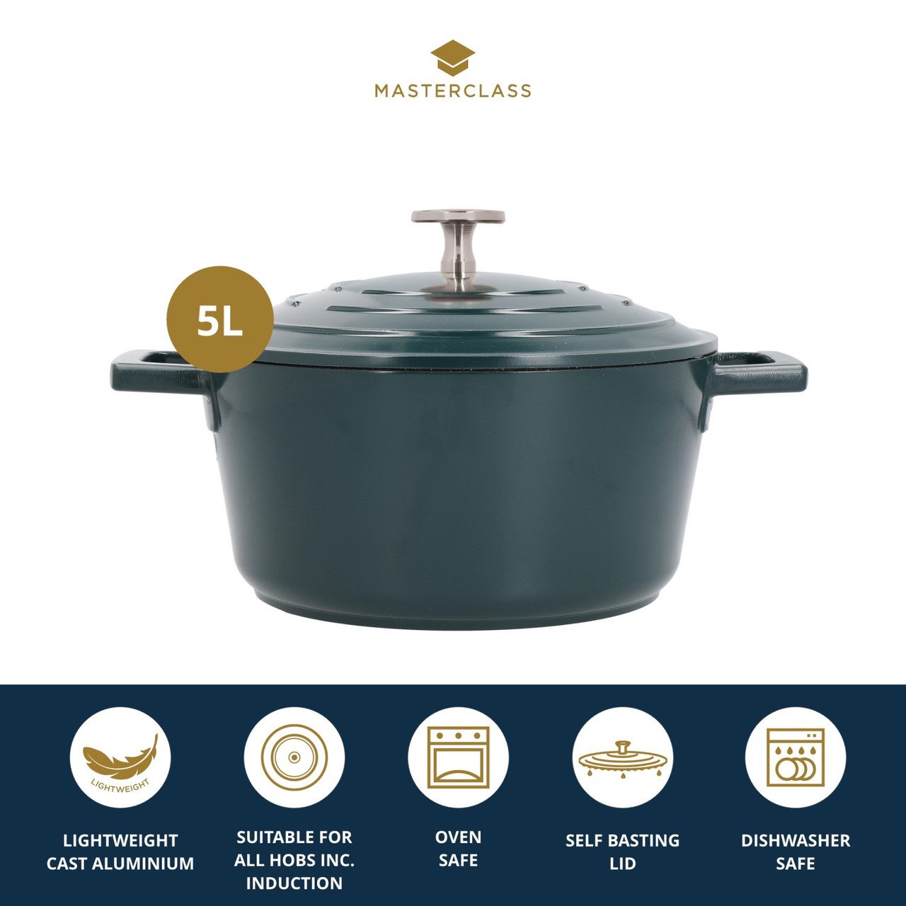 MasterClass Cast Aluminium Mint Casserole Dish, 28 cm, 5 Litres